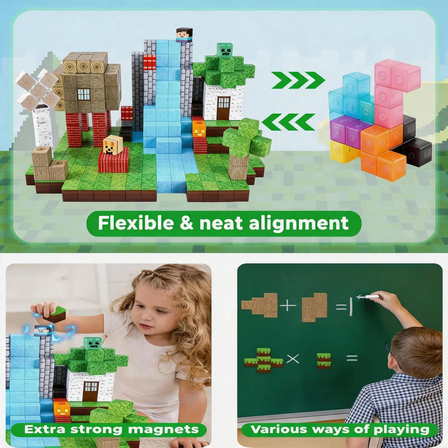 Pixel Mining Magnetic Forest House Cube Building Blocks Set, STEM Educational Sensory Toy, Best Gift for Kids 3+,100PCS