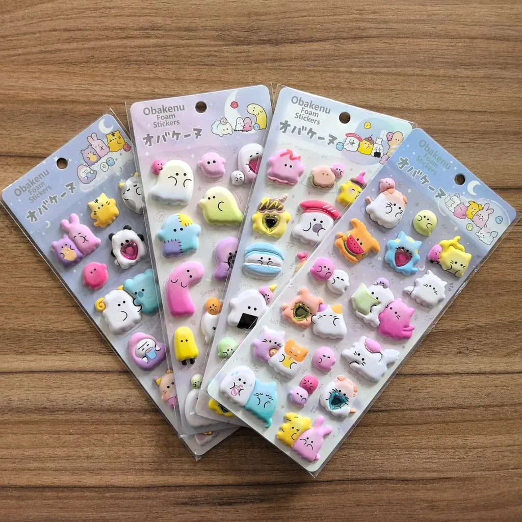4 Sheets Obakeinu Foam Stickers - Cute Ghost Character Decals for DIY Crafts, Journals & Kids’ Decor RecordingYourLife Store
