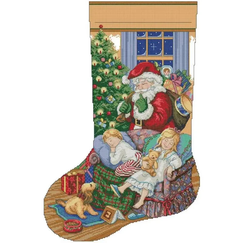 Christmas Stocking Series NKF Cartoon Pattern Cross Stitch Kit 14 16 11CT White Count Canvas Set DIY Embroidery Home Decor Gifts