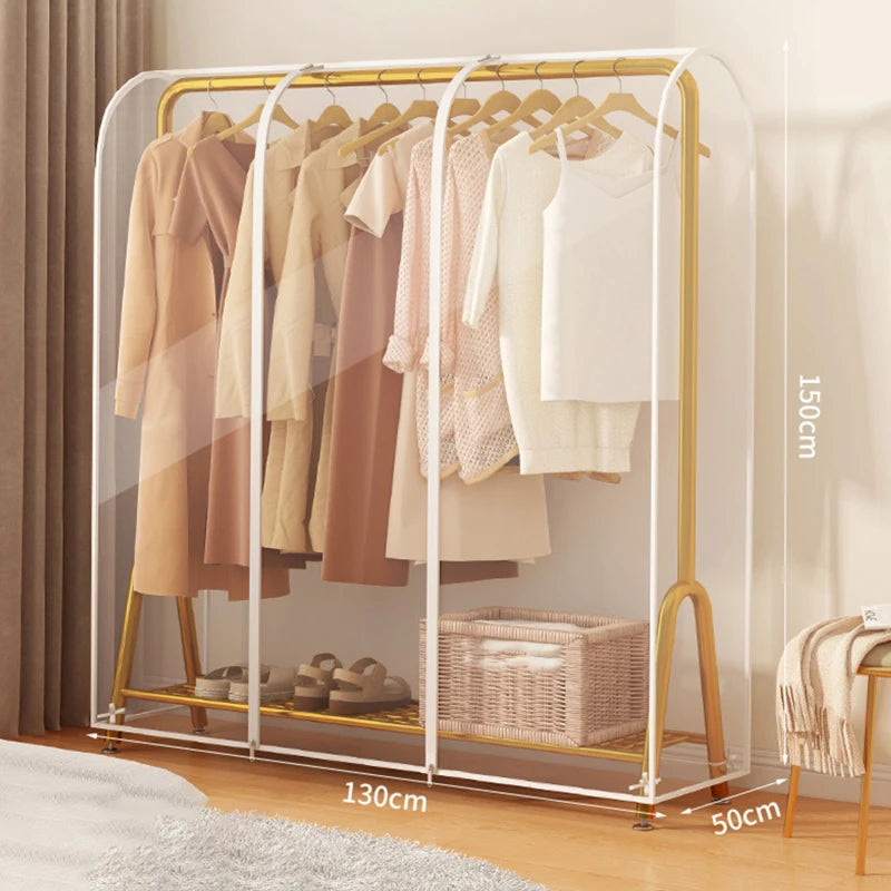 Floor Clothes Hanger Dust Cover Bedroom Drying Rack Dust Cover Cloth Translucent Coat Suit Storage Bag Dormitory Supplies