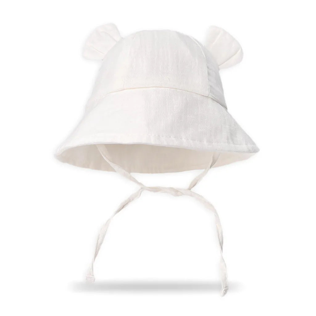 INS Summer Baby Solid Color Gauze Basin Hat New Rabbit Ear Fisherman Hat for Kids Sun Hat