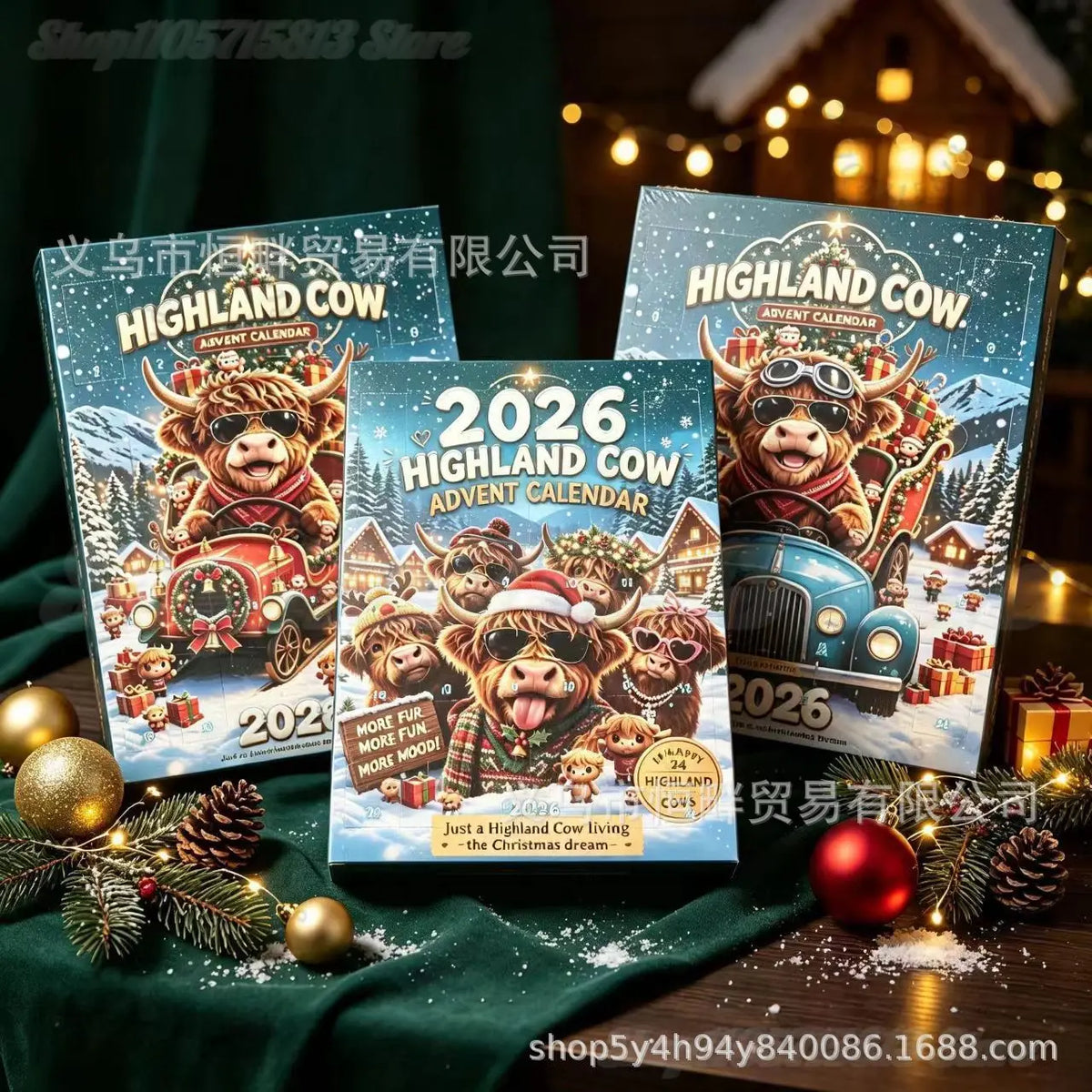 Highland Cow Advent Calendar – 24 Mini Figurines Christmas Countdown