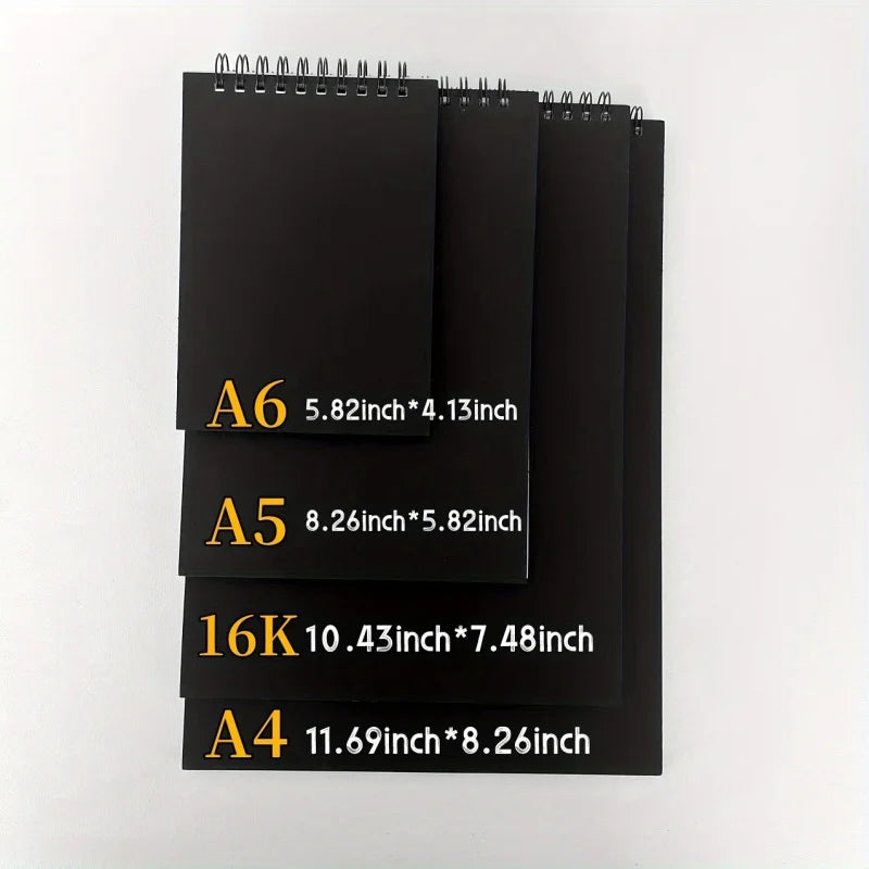 Black Artist Sketchbook-Art Paper Drawing Pad,Perfect for Sketching and Drawing,Sketching Tools,Spiral Bound,Thick Paper Pages