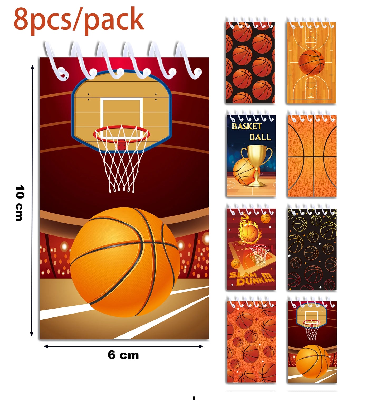 8pcs Basketball Sports Themed Mini Spiral Pocket Notebooks Memo Pad Coil Booklet Notepads For Office Stationery School Diaries