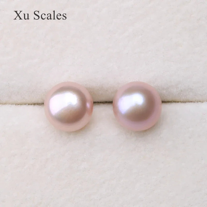 Natural Fresh Water Flat Round Bright Pearl Earrings s925 Sterling Silver Fashion Temperament  All-match Jewelry For Women