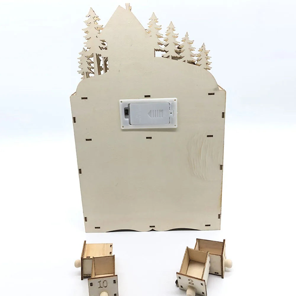 Wooden LED Village House Advent Calendar – Lighted Countdown with Drawers