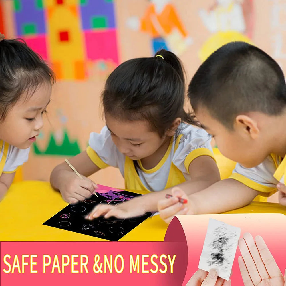 Children Scratch Painting Set Magic Rainbow Colors Scratch Art Painting Card Books Early Education Template Drawing Toys For Kid