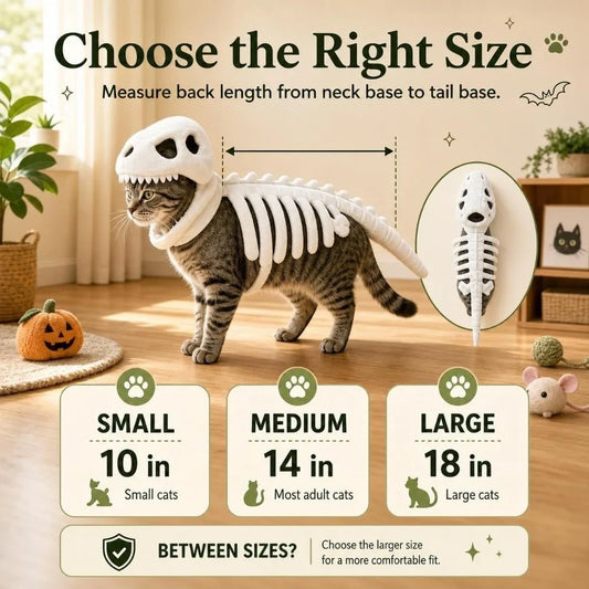 Dinosaur Skeleton Pet Costume – Soft Washable T-Rex Hood for Dogs & Cats, S–L