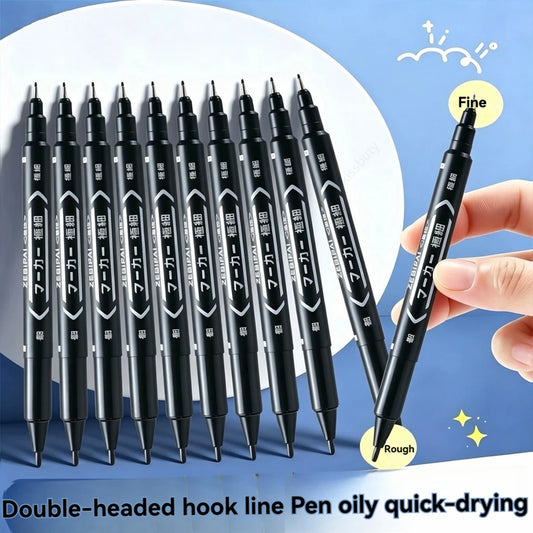 10Pcs/set Double Tip Art Black Blue ink Permanent Paint Marker Pen for Plastic Wood Stone Metal Glass Doodling Marking Graffiti