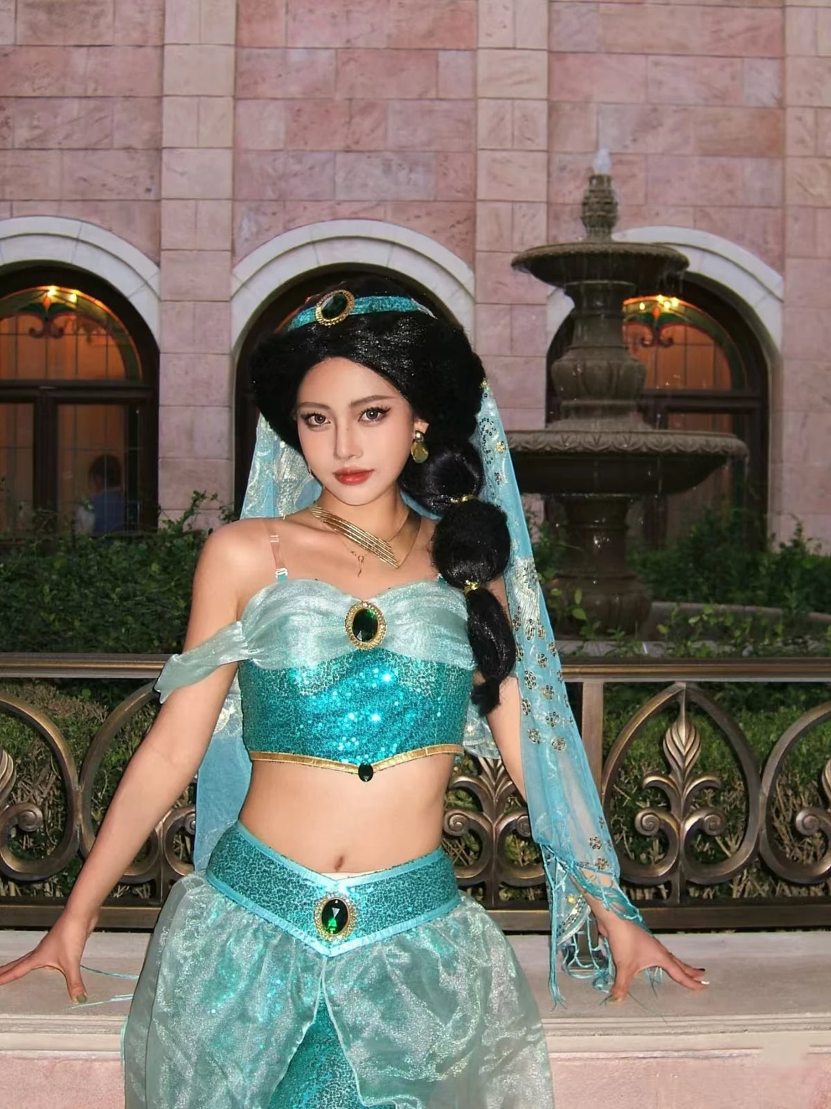 Aladdin Jasmine Princess Women's Cosplay Costume Arabian Dress for Christmas Halloween Carnival Stage Sequin Party Outfit