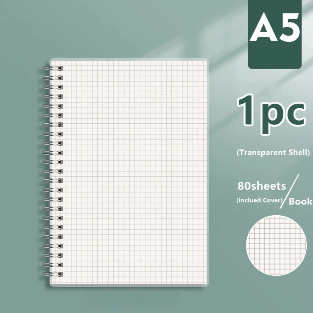 A4/A5/A6/B5 Coil Notebook Grids/Blank/Horizontal Line Flip Over Design Spiral Notepad Diary Book School Office Supplies