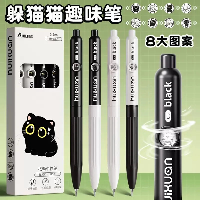 4pcs Kawaii Cat Pens Paw 0.5mm Quick-Dry Black Ink-Smooth Writing Retractable Pens School Journaling Birthday Christmas Gift ﻿