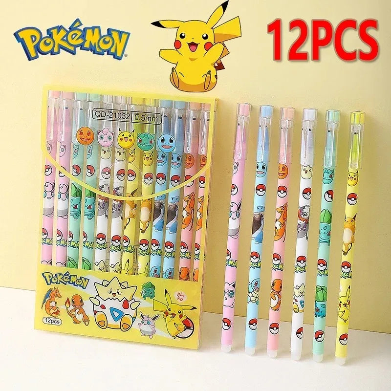12pcs/box Pokemon Gel Pen Anime Pikachu Cartoon Erasable Writing Signature Pen Student Learning Supplies Stationery for Children