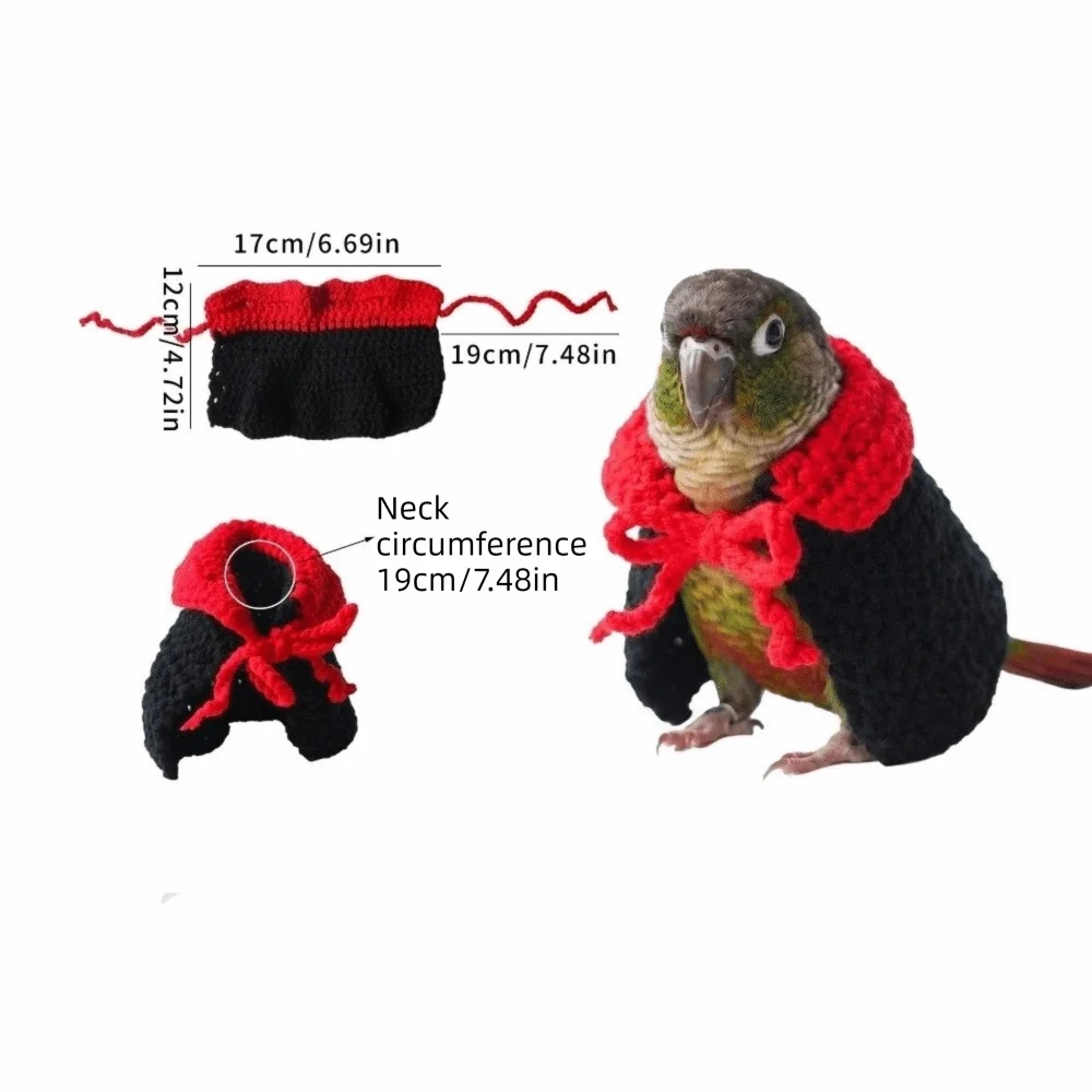 Funny Parrot Red Collar Cloak Knitting Breathable Halloween Pet Bird Cloak Comfortable Soft Bird Cosplay Outfit Go Out