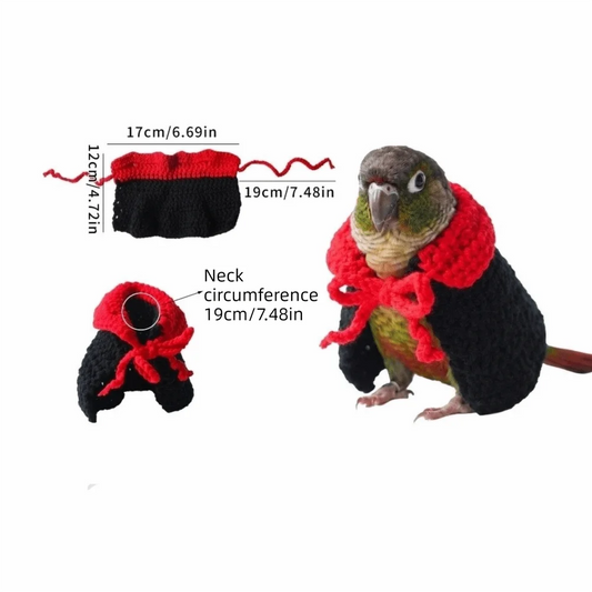 Parrot Cloak Costume – Knitted Red Collar Cape for Pet Birds, Neck 19 cm