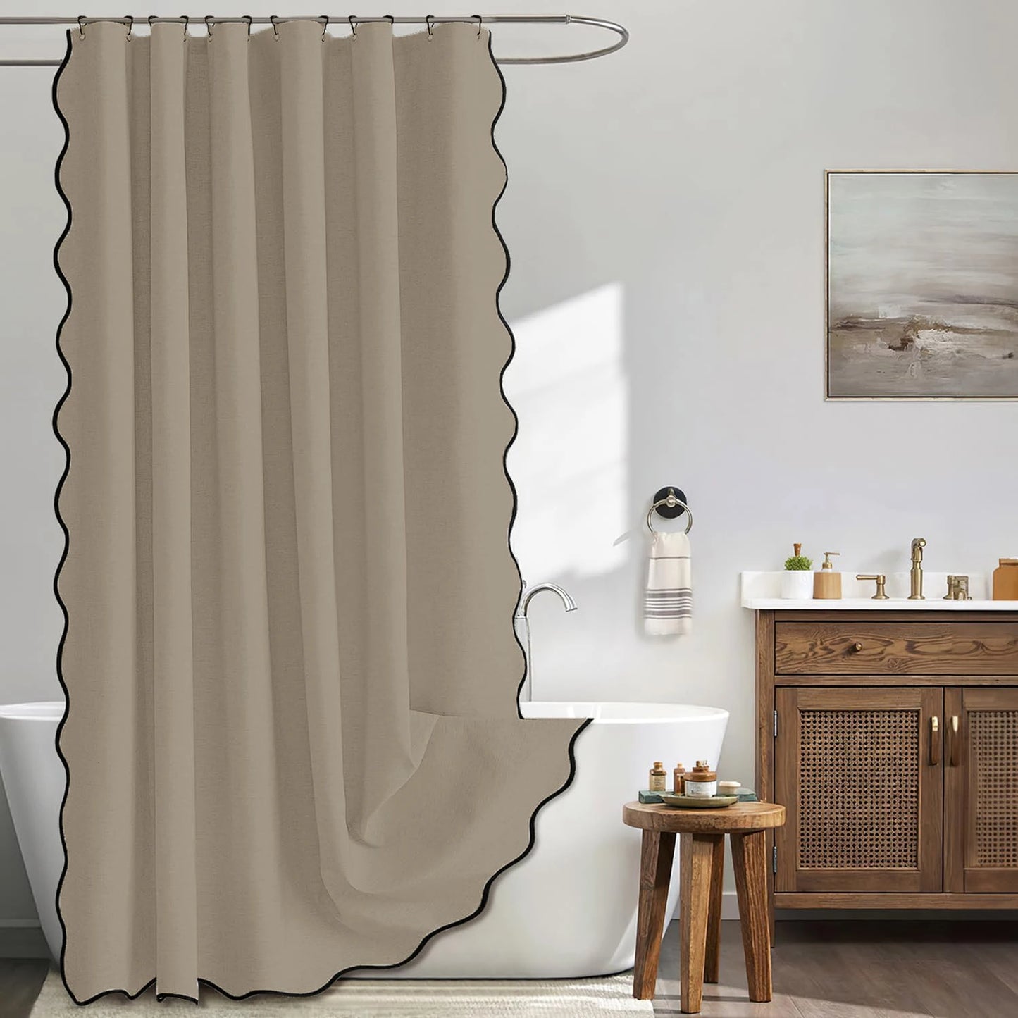 14 Colors Waterproof Shower Curtain with Wavy Edge & Scalloped Design - Quick Drying Splash Resistant Bathroom Decor