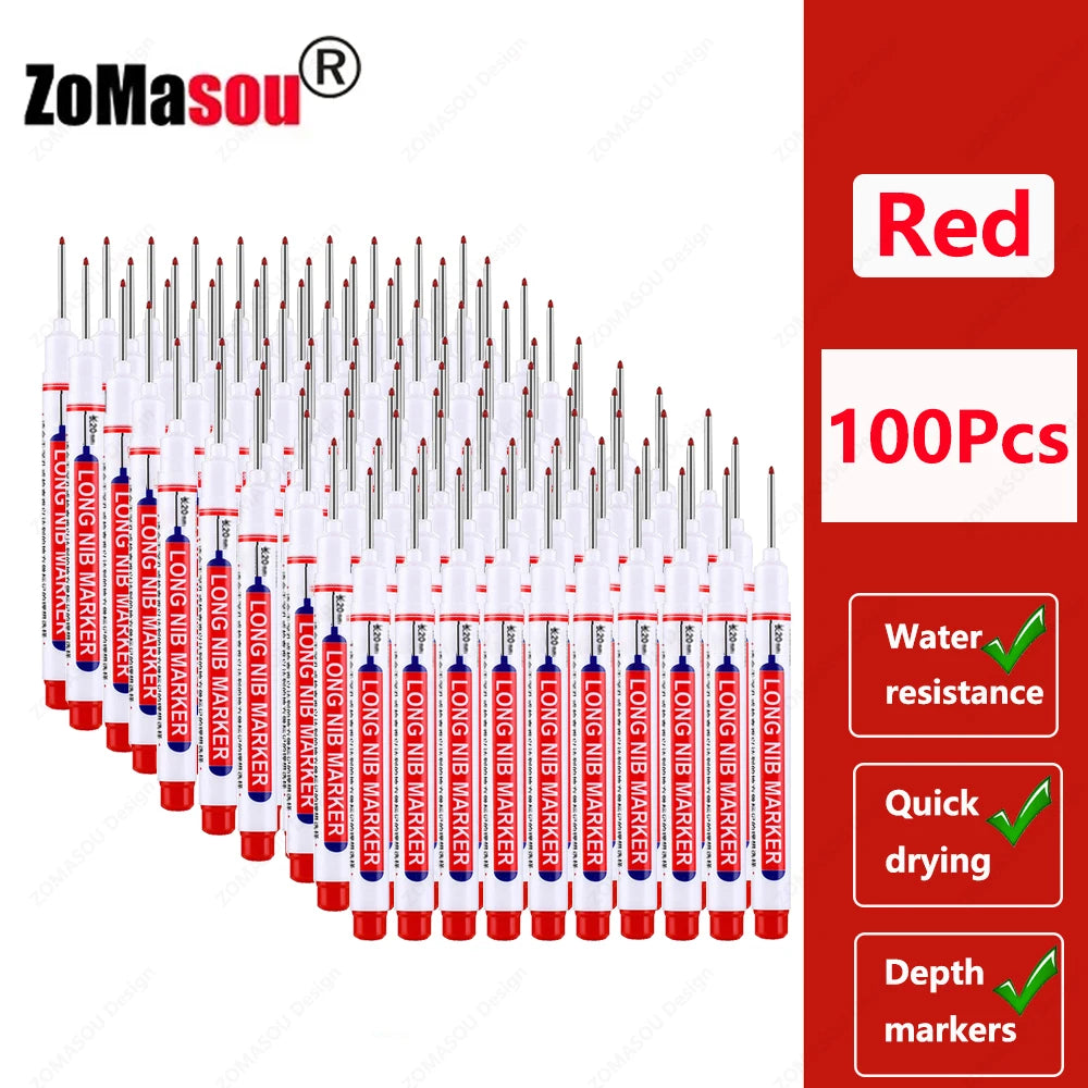 1-100Pcs 2cm Waterproof Long Head Markers Deep Hole Marker Pen for Metal Carpenter Red/Black/Blue/Green Ink Woodworking Tools