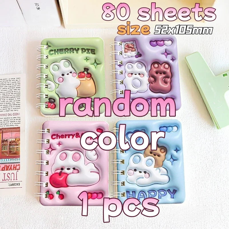 3D Cover Puff A7 Notebook for Students, High-Aesthetic Spiral Mini Journal, Portable Notepad for School Office Capybara Panda