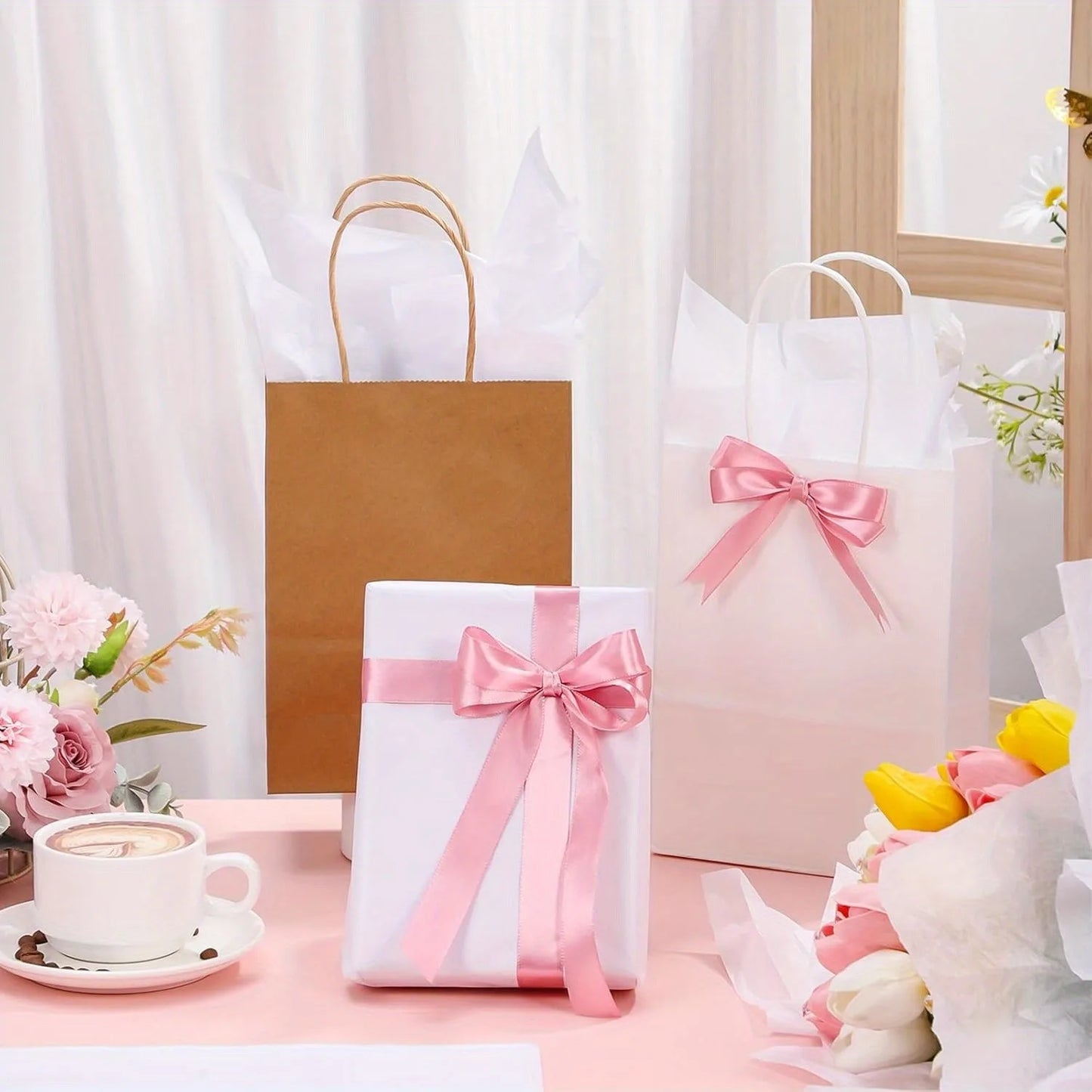 50 pink snowflake paper, 50*35 cm gift wrapping paper, suitable for party festivals, Valentine's Day, birthday gift packaging