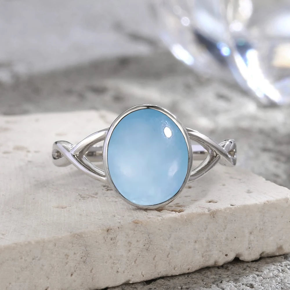 S925 Sterling Silver Moonstone Rings Simple Summer Rings Natural Stone With Blue Light Party Gifts Fine Jewelry Rings For Women