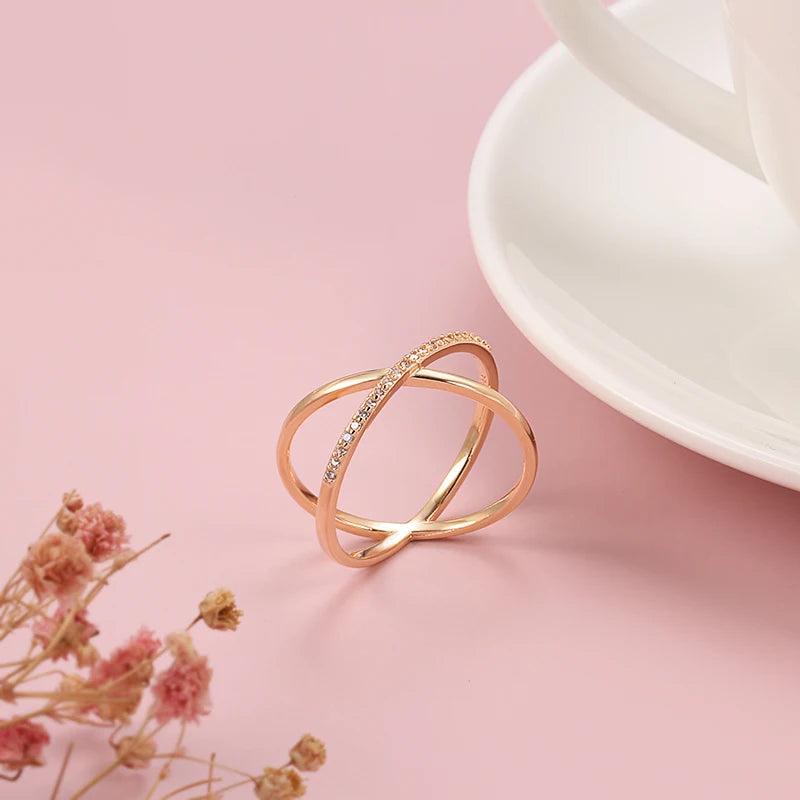 Kinel Luxury Natural Zircon Rings for Women Fashion 585 Rose Gold Geometry Cross Ring Vintage Wedding Jewelry Crystal Gift