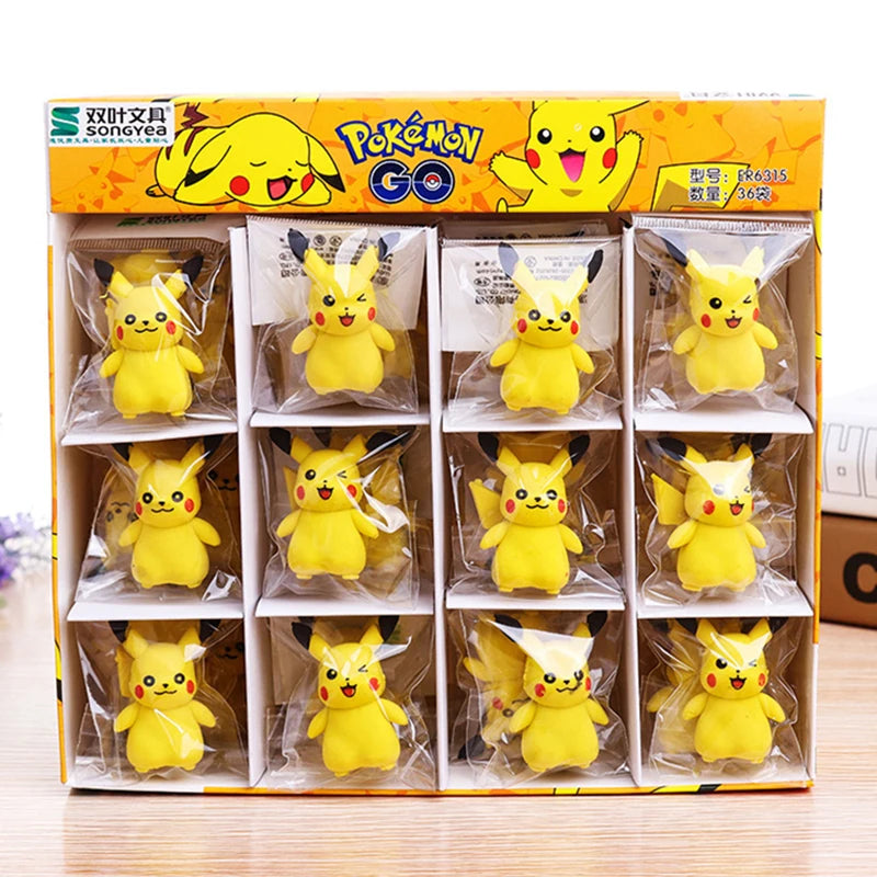 36pcs Pokemon Eraser Cartoon Anime Figure Pikachu Student School Stationery Supplies For Children 3d Erasers Toys Birthday Gift