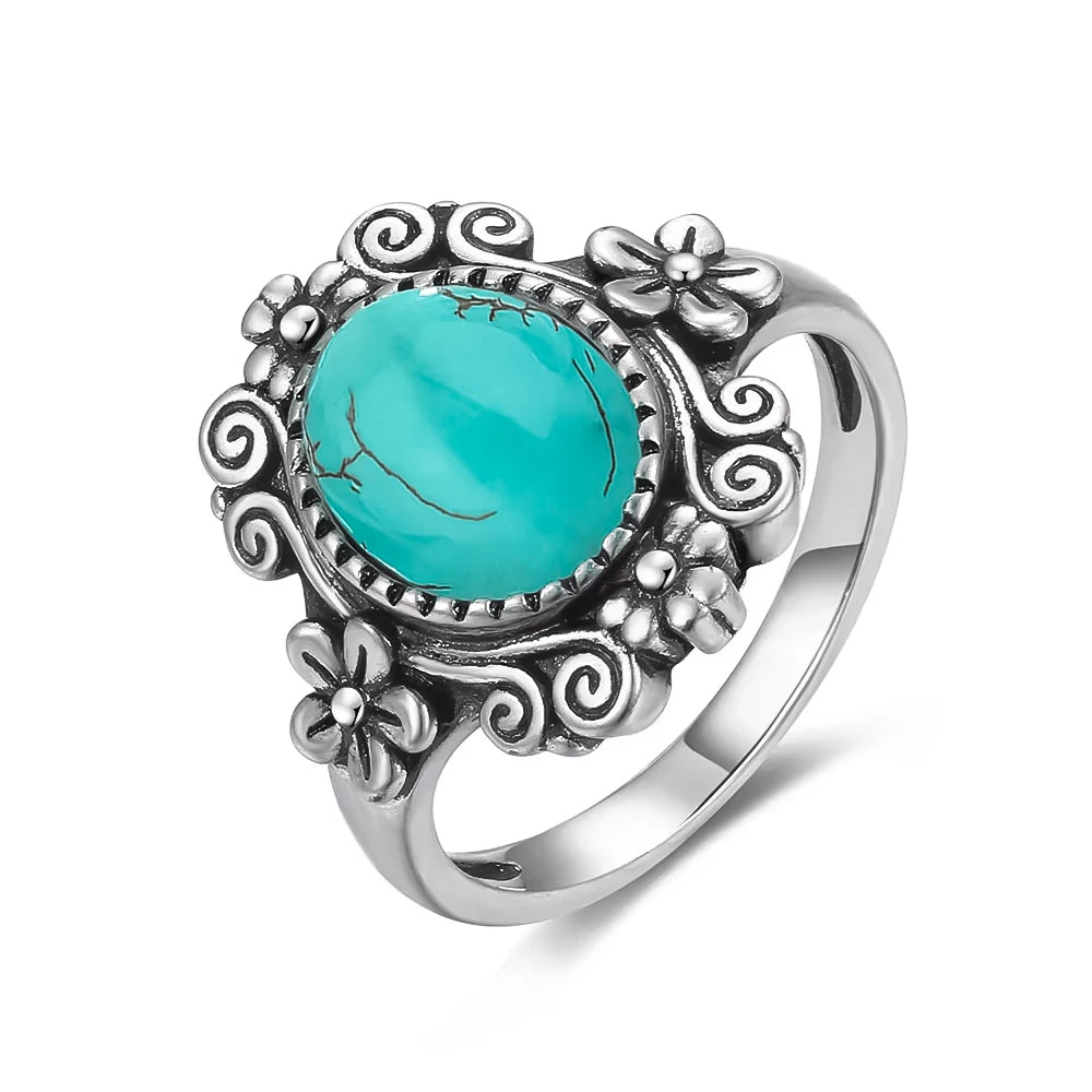 S925 Sterling Silver Ring Vintage Ring Gemstone Ring Silver Fine Jewelry Natural Turquoise Rings