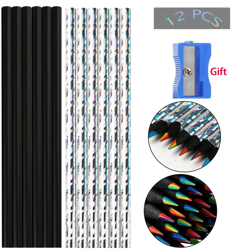 12pcs/Set Kawaii Rainbow Color Pencils for Kids, Concentric Gradient Crayons, Art Painting, Drawing Stationery 3mm 7 Colors