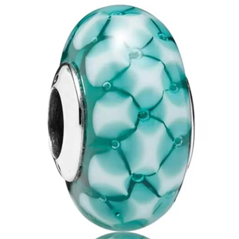 2025classic 925 Sterling Silver Colored Flower Leaf Cosmic Rainbow Murano Glass Charms Beads Fit DIY Bracelet Women Jewelry Gift