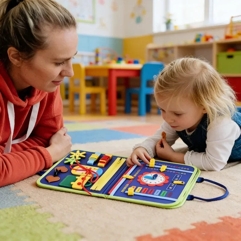 Toddler Montessori Busy Board Sensory Activity Educational Toy Polyester Fine Motor Skills Development Travel Learning Gift Kids
