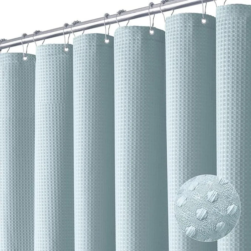 Waterproof Plain Waffle Shower Curtain Mildew-proof Solid Color Shading Curtain Polyester with Hooks Bathroom Partition Curtain