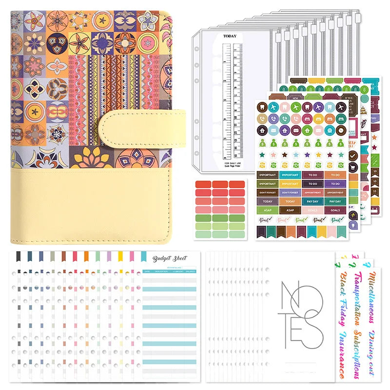 A6 Retro Splice Money Budget Planner Binder Zipper EnvelopesCash Envelopes For Budgeting Money Organizer Binder
