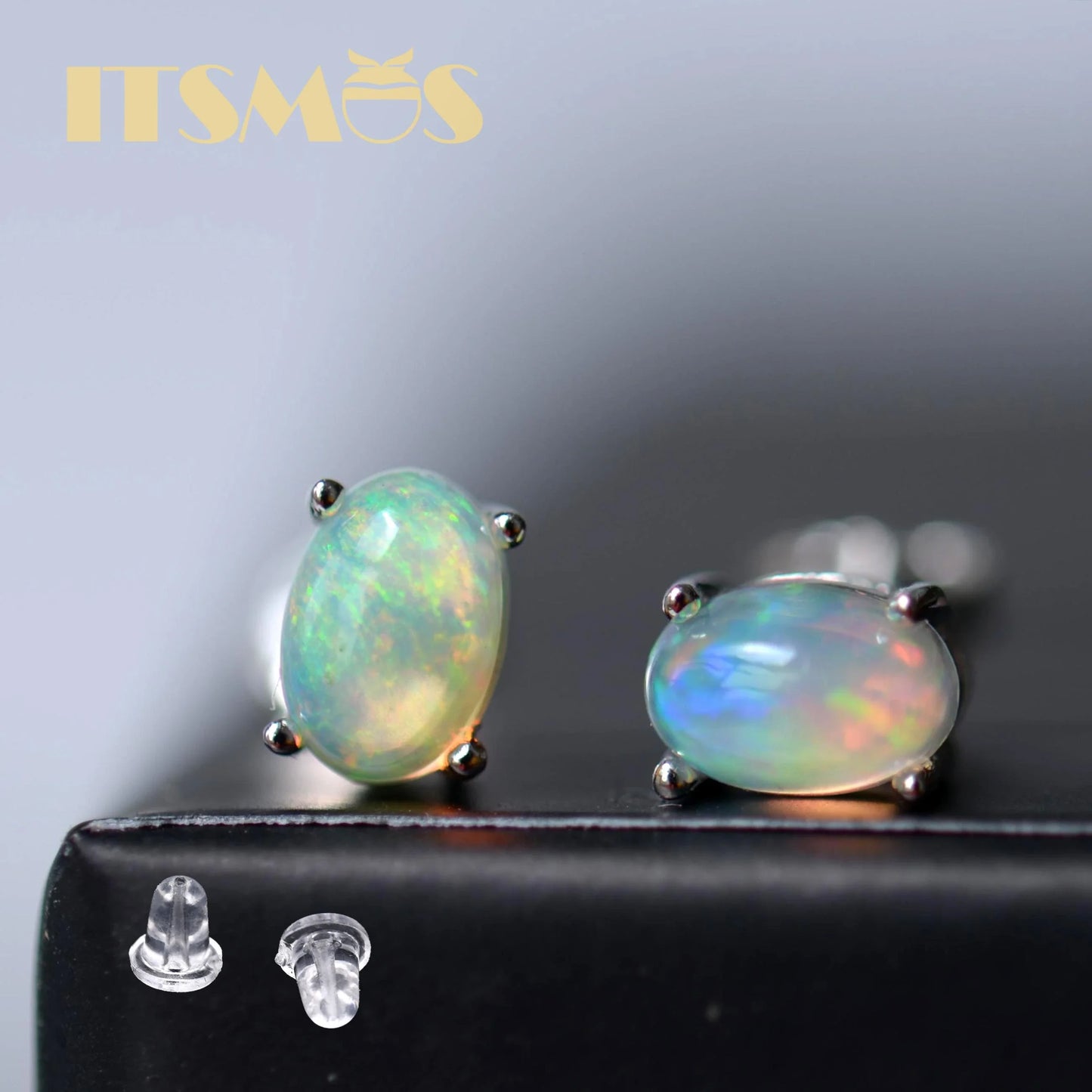 ITSMOS Natural Stone Opal Earrings Silver Post Lucky Hope Elf Studs Earring Lover Colorful Jewerly for Women Gift  High Quality