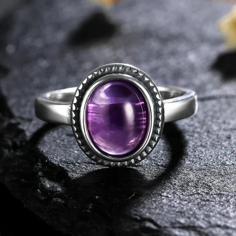 S925 Sterling Silver Vintage Ring With Natural Amethyst Two Stone Ring Waterdrop Shape Fine Jewelry Gifts for Women
