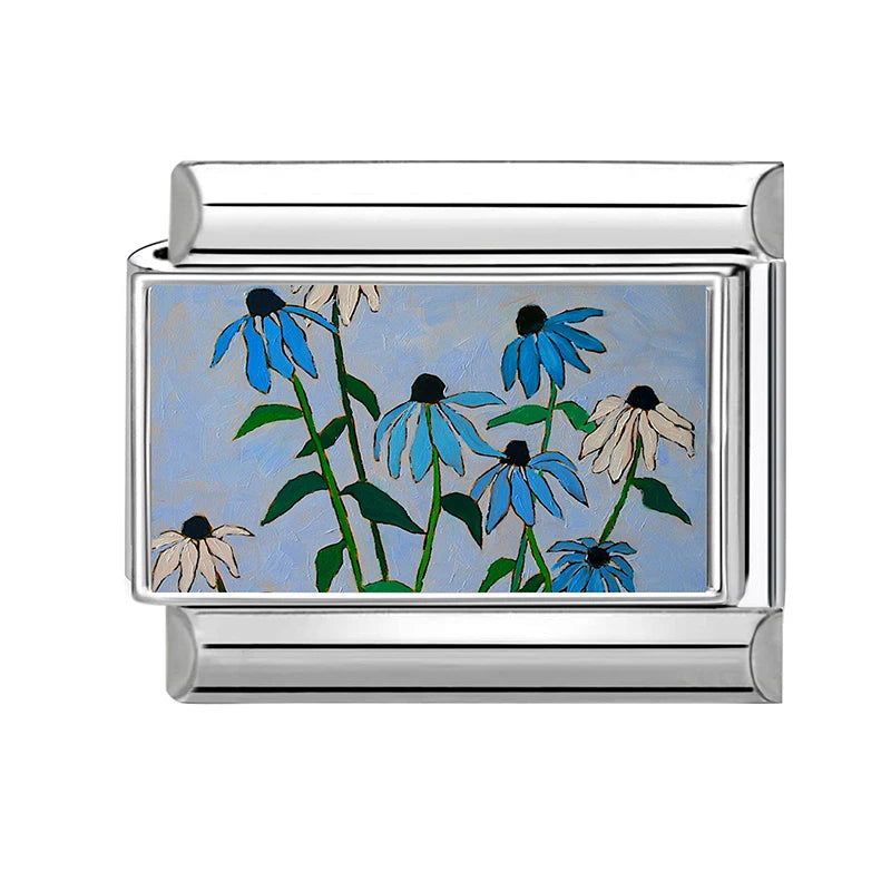 Wholesale Blue Series Beautiful Blue Flowers Italian Charms Fit 9mm Stainless Steel Women Fashion Bracelet DIY Jewelry Gifts