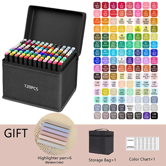 24-262 Colors Alcohol Drawing Markers Dual Tip Permanent Art Sketch Markers for Illustration School Supplied