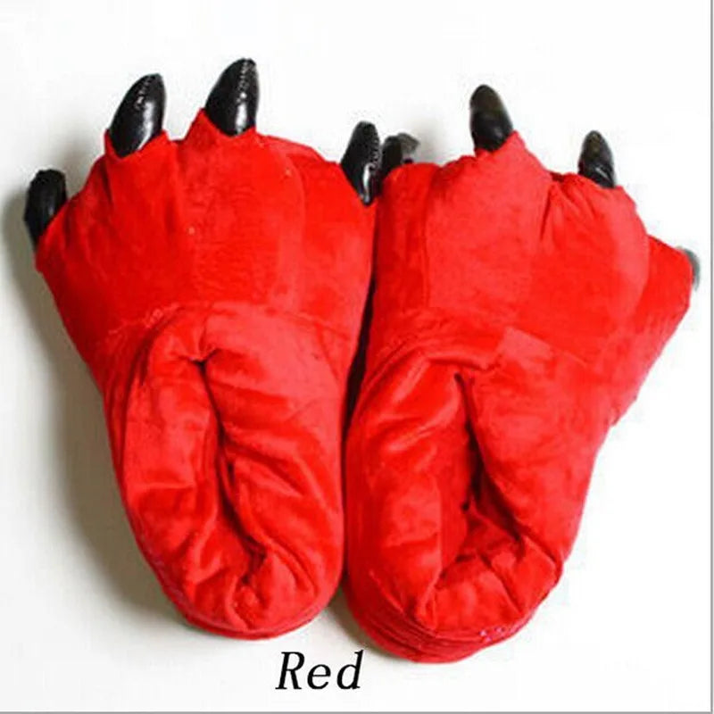 Winter Warm Soft Indoor Floor Slippers Women Men Shoes Paw Funny Animal Christmas Monster Dinosaur Claw Plush Home Random Lining