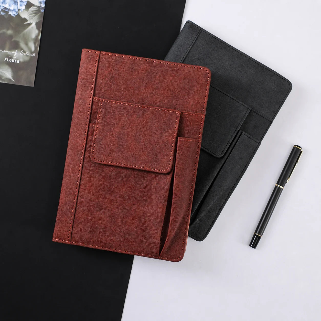 Storage Pocket Notebook Delicate Pu Cover Notebook Pen Loop Journal Rounded Corner A5 Notebook For Personal Use Gift Office Use