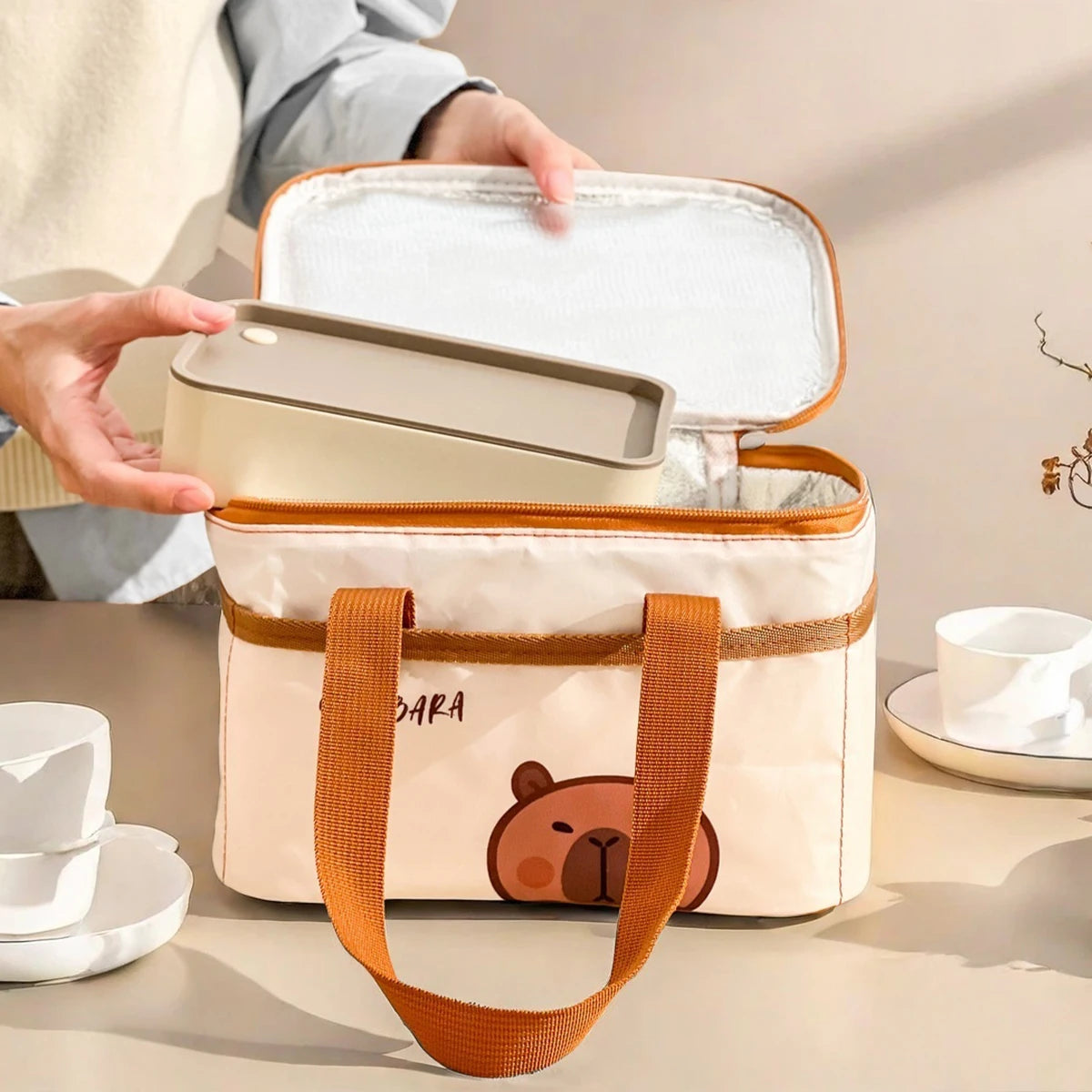 Cute Capybara Insulated Lunch Bag For Student Kid Portable Large Capacity Waterproof Food Thermal Bag Reusable Picnic Cooler Bag