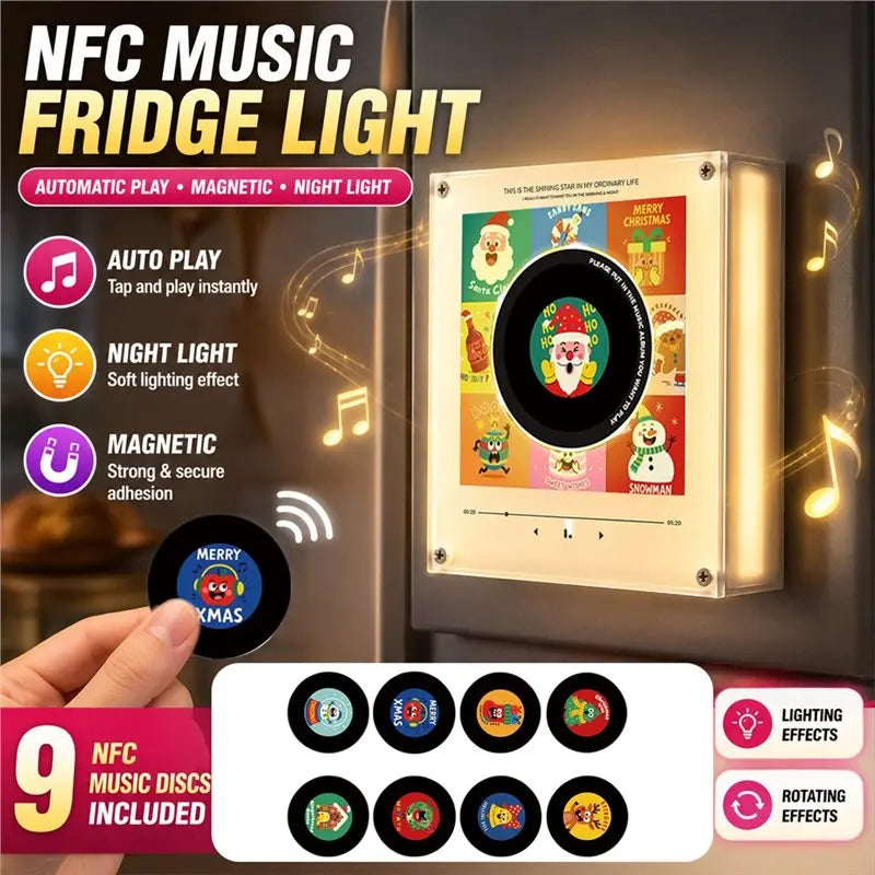 ABRW-Built-In LED Xmas Christmas Fridge Magnet Magnetic Music Touch To Play Vinyl Record Player Night Light