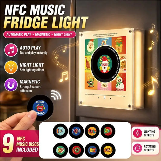 ABRW-Built-In LED Xmas Christmas Fridge Magnet Magnetic Music Touch To Play Vinyl Record Player Night Light