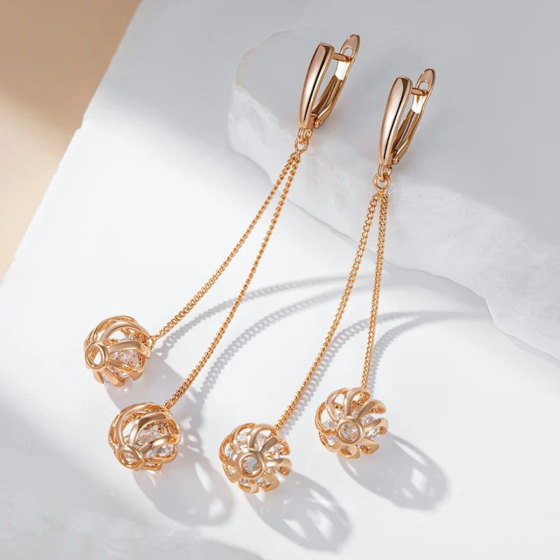 Kinel Hot Trend Long Tassel Dangle Earrings For Women Fashion 585 Rose Gold Color Natural Zircon Fine Daily Jewelry Crystal Gift