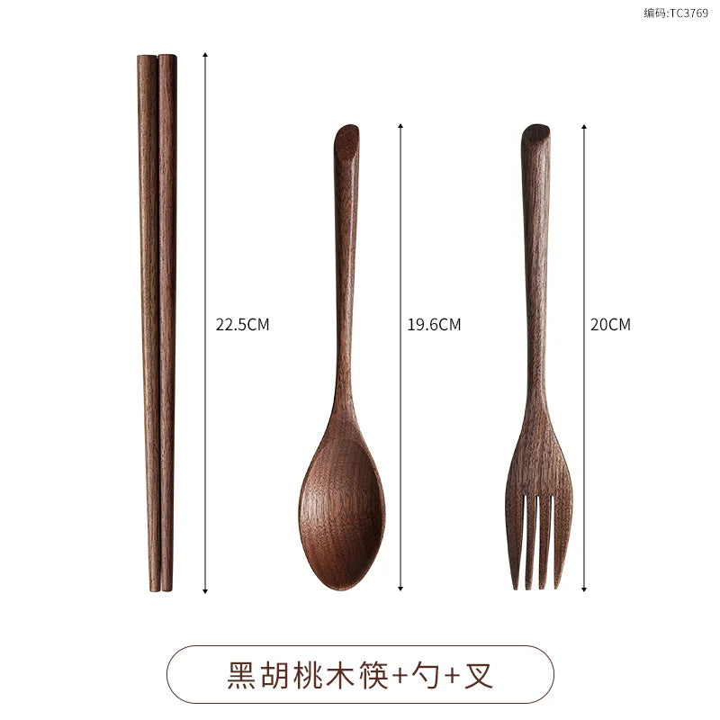Black Walnut Cutlery Set Spoon and Fork Set High-grade Solid Wood Chopsticks Soup Spoon Coffee Dessert Jam Supplies