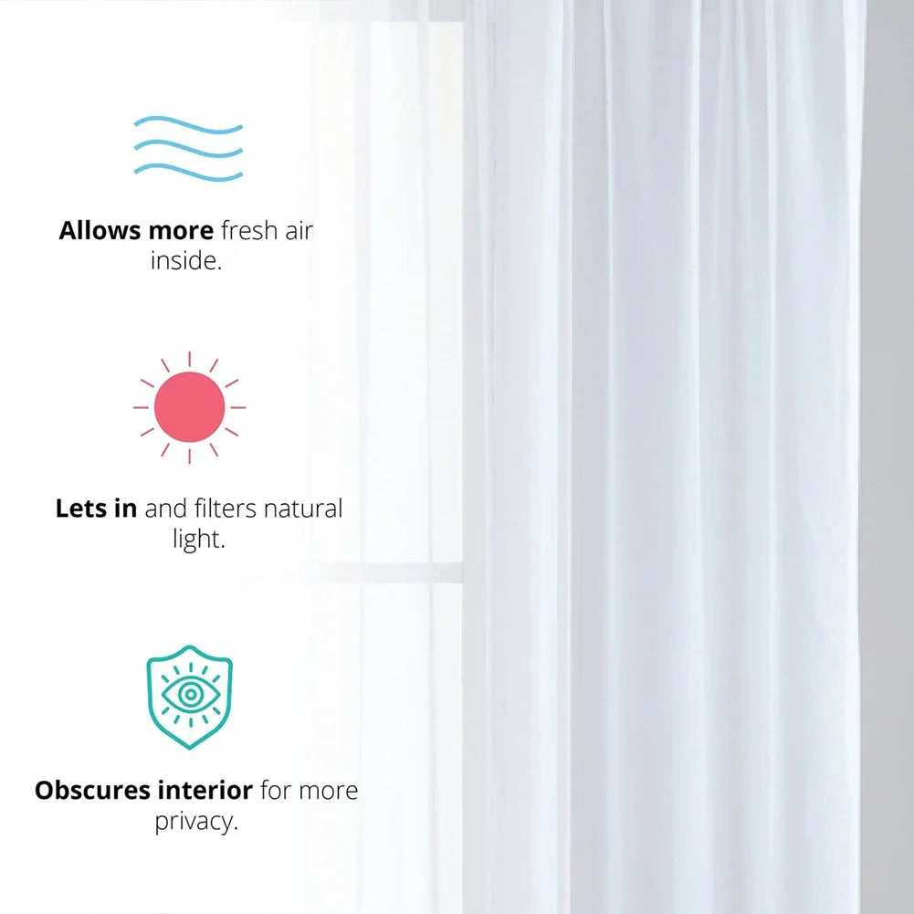 White Sheer Curtains Home Decoration Grommet/Rod Pocket Semi Tulle Window Treatments for Bedroom/Living Room