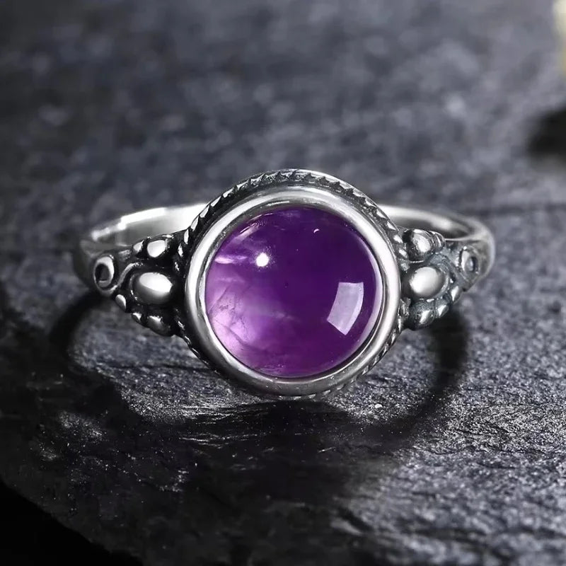 S925 Sterling Silver Vintage Ring With Natural Amethyst Two Stone Ring Waterdrop Shape Fine Jewelry Gifts for Women