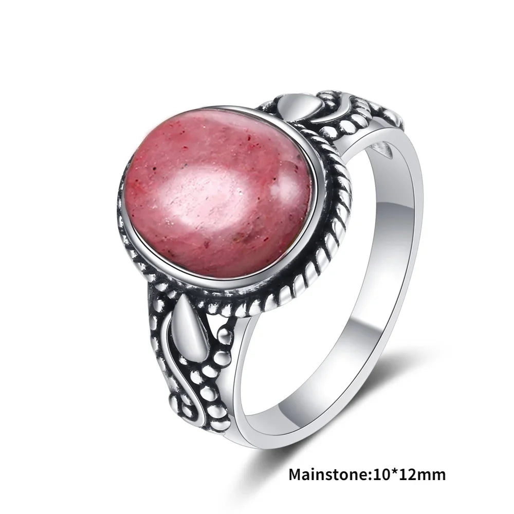 Natural Rhodochrosite Rings Women's S925 Silver Jewelry Ring Gifts Vintage Fine Wedding Ring