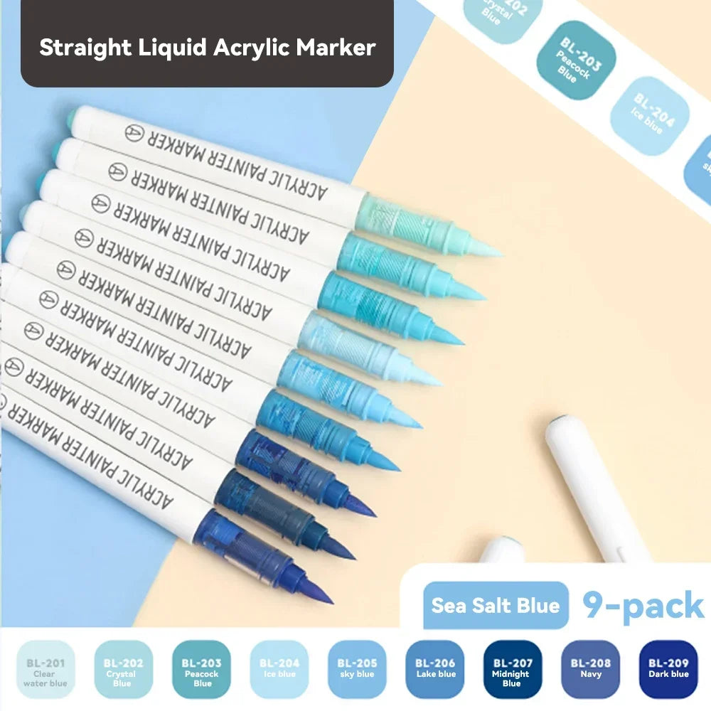 9pcs/Box Mix Color Acrylic Markers Set Art Rock Painting Pens Kids Gift Graffiti For Stone Glass Book Shoes DIY Craft Supplies