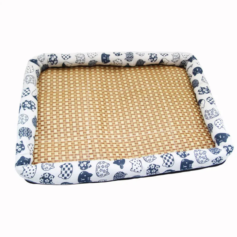 Comfortable Summer Small Cat Cooling Mat Moistureproof Medium Dog Sleeping Bed Cushion Rattan Mat Pet Puppy Accessories