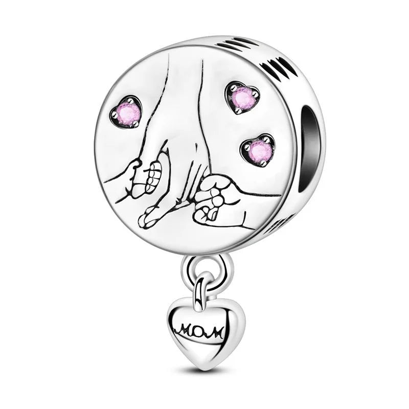 925 Silver Family Series Mother Daughter Splittable Heart Mom Charm Beads Fit Necklace Bracelet Mother's Day DIY Jewellery Gifts