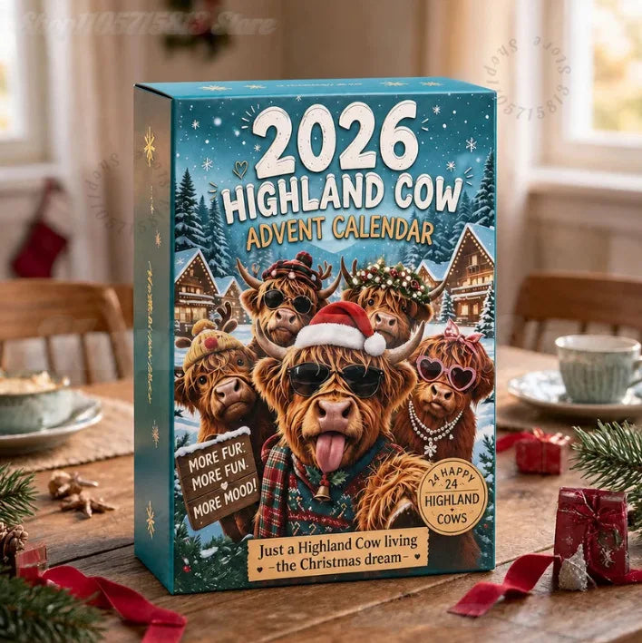 Highland Cow Figurine Advent Calendar – 24-Day Christmas Countdown Gift
